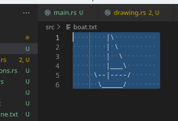 Spacing around ASCII-art boat.